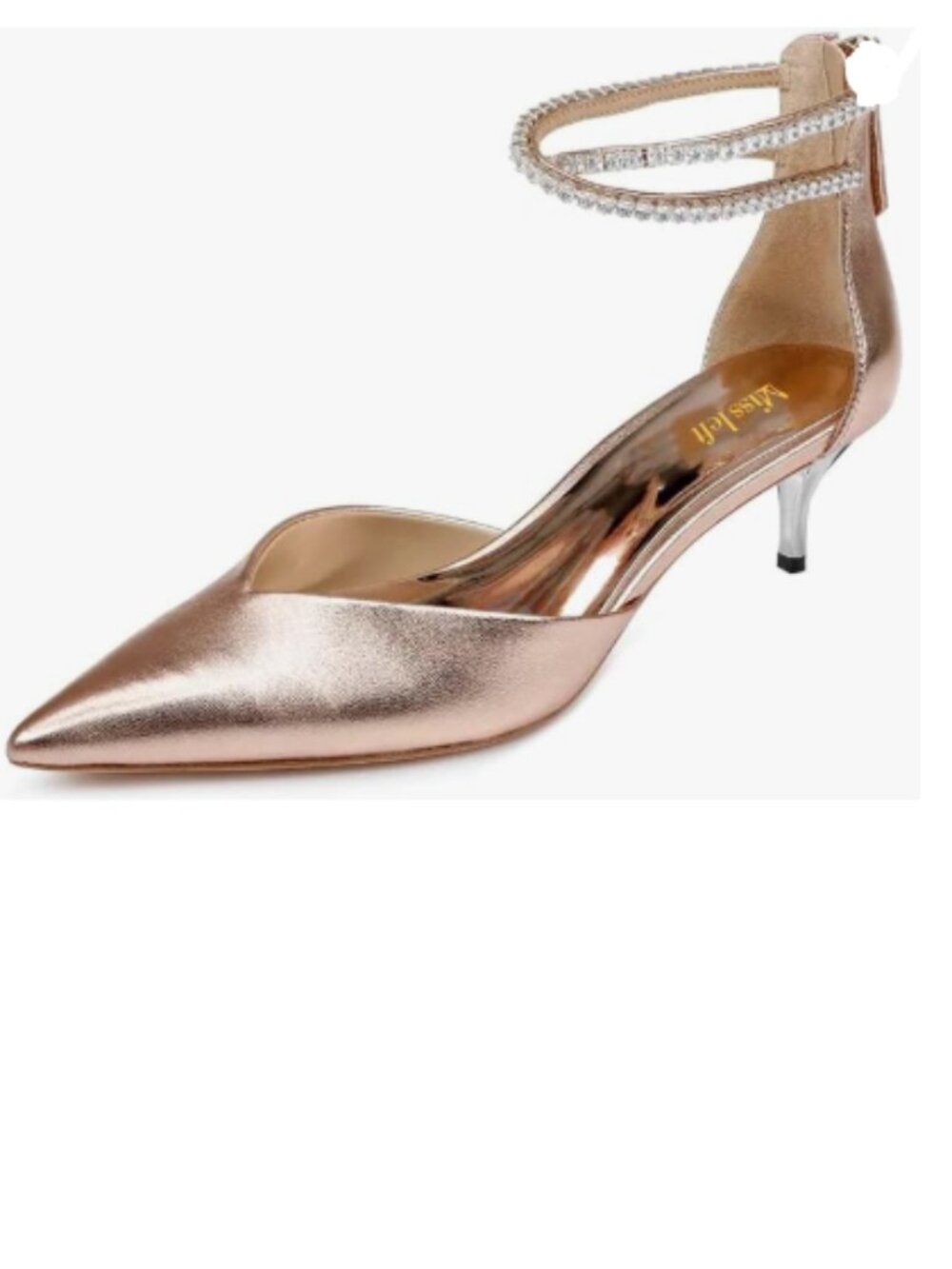 miss left Rose Gold Rhinestones Strappy Pointy Toe D'Orsay Pumps Back Zip Shoes